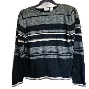 CC Hughes Vintage 90s Lightweight Striped Sweater Black Gray Gold Retro Knit Top